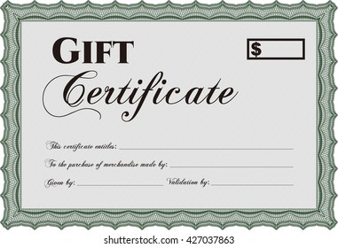 Certificado de regalo retro. Con fondo. Diseño cordial. Detallado. 