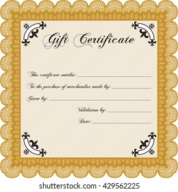 Retro Gift Certificate. With background. Cordial design. Detailed. 