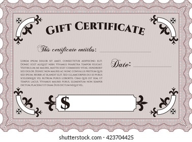 Retro Gift Certificate. Cordial design. Customizable, Easy to edit and change colors. With background. 