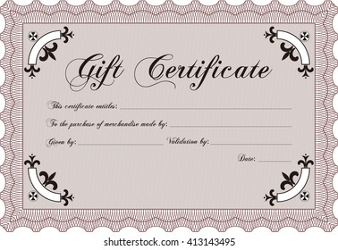 Certificado de regalo retro. Detallado. Con fondo. Diseño cordial. 
