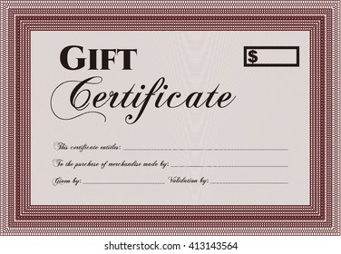Certificado de regalo retro. Detallado. Con fondo. Diseño cordial. 