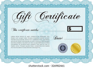 Retro Gift Certificate. Elegant design. Detailed.With guilloche pattern and background. 