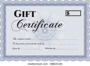 Certificado de regalo retro. Excelente diseño complejo. Con patrón de guilloche. Ilustración vectorial.