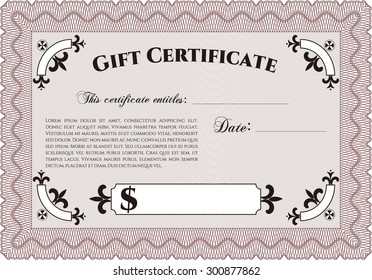 Retro Gift Certificate. Excellent design. Complex background. Border, frame.