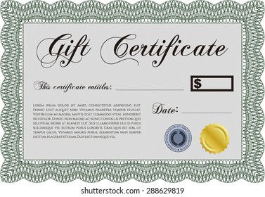 Retro Gift Certificate. With guilloche pattern and background. Border, frame.Sophisticated design. 