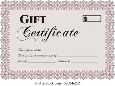 Retro Gift Certificate. With quality background. Artistry design. Border, frame.