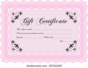 Retro Gift Certificate. Sophisticated design. With complex linear background. Detailed.