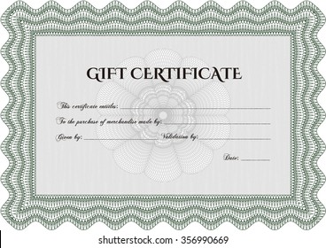 Retro Gift Certificate. Sophisticated design. Vector illustration.With linear background. 
