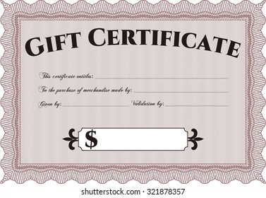 Retro Gift Certificate. Superior design. Detailed.Printer friendly. 