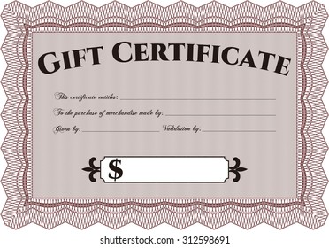 Retro Gift Certificate template. Artistry design. Vector illustration.With great quality guilloche pattern. 
