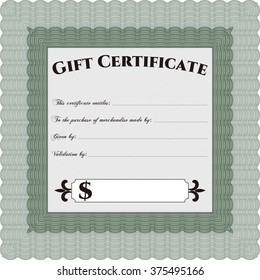 Retro Gift Certificate template. Artistry design. Vector illustration. With complex linear background. 