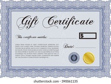 Retro Gift Certificate template. Artistry design. With complex linear background. Vector illustration. 