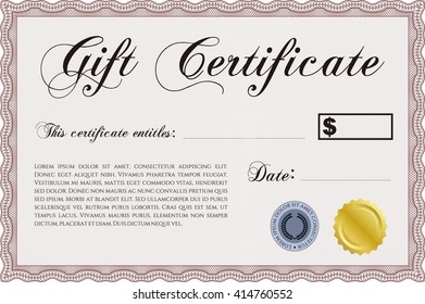 Plantilla de certificado de regalo retro. Diseño artístico. Borde, marco. Con un fondo lineal complejo. 