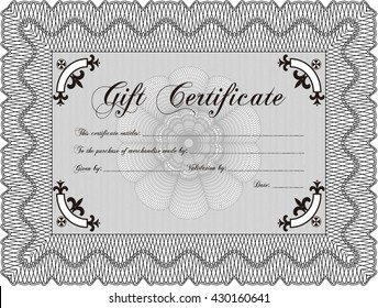 Retro Gift Certificate template. Artistry design. Vector illustration. With complex linear background. 