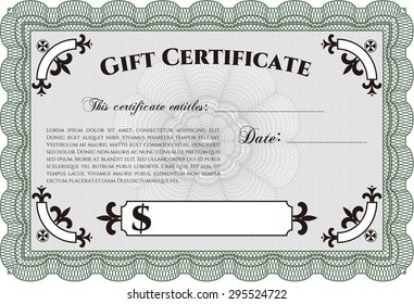 Retro Gift Certificate template. Beauty design. With great quality guilloche pattern. Vector illustration.