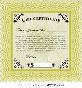Retro Gift Certificate template. Beauty design. With linear background. Border, frame. 