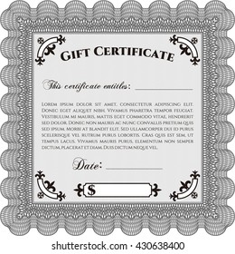 Retro Gift Certificate template. Beauty design. With linear background. Border, frame. 