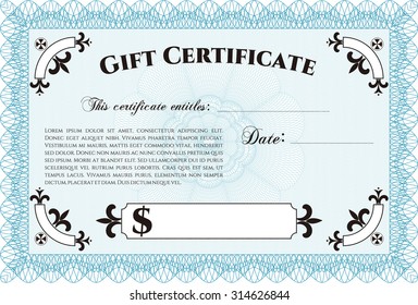 Vorlage für Geschenkgutscheine rückwärts. Grenze, Rahmen.Schönheitsdesign. Mit guillochiertem Muster und Hintergrund. 