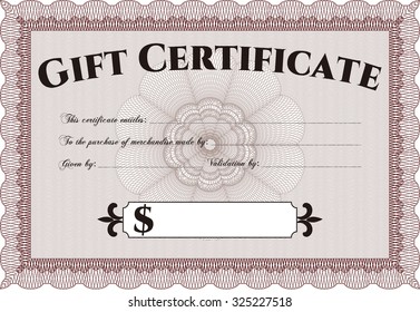 Retro Gift Certificate template. Complex background. Border, frame.Superior design. 