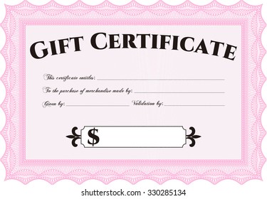 Retro Gift Certificate template. With complex background. Detailed.Retro design. 