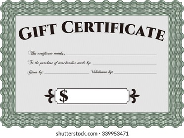 Retro Gift Certificate template. With complex linear background. Good design. Customizable, Easy to edit and change colors.
