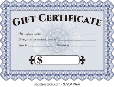 Retro Gift Certificate template. With complex linear background. Artistry design. Border, frame. 