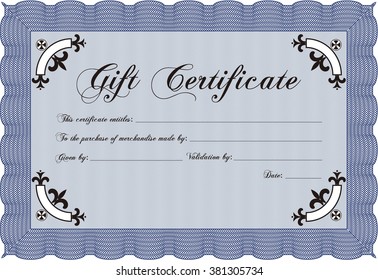 Retro Gift Certificate template. With complex linear background. Artistry design. Border, frame. 