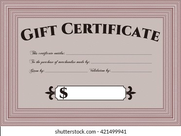 Plantilla de certificado de regalo retro. Con un fondo lineal complejo. Diseño artístico. Ilustración vectorial. 