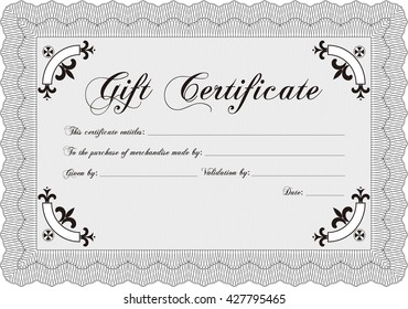 Retro Gift Certificate template. With complex linear background. Artistry design. Vector illustration. 