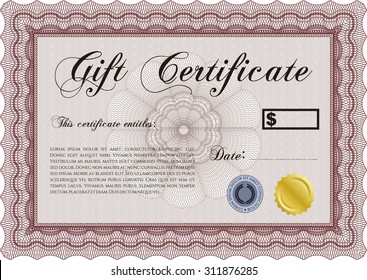 Retro Gift Certificate template. Elegant design. Border, frame.With linear background. 