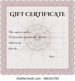 Plantilla de certificado de regalo retro. Excelente diseño complejo. Con patrón de guilloche y fondo. Detallado.
