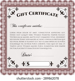 Retro Gift Certificate template. With guilloche pattern. Detailed.Retro design. 