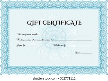 Retro Gift Certificate template. With guilloche pattern. Detailed.Retro design. 