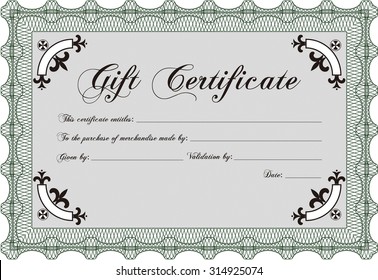 Retro Gift Certificate template. With guilloche pattern. Complex design. Detailed.