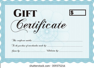 Plantilla de certificado de regalo retro. Con patrón de guilloche. Diseño sofisticado. Personalizable, fácil de editar y cambiar los colores.