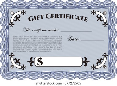 Plantilla de certificado de regalo retro. Con patrón de guilloche. Detallado.Diseño retro. 