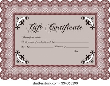 Retro Gift Certificate template. With linear background. Excellent design. Vector illustration.