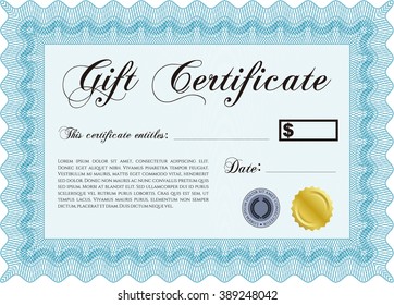 Plantilla de certificado de regalo retro. Con fondo lineal. Borde, marco. Diseño de belleza. 