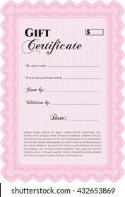 Retro Gift Certificate template. With linear background. Border, frame. Beauty design. 