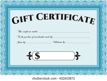 Retro Gift Certificate template. With linear background. Border, frame. Beauty design. 