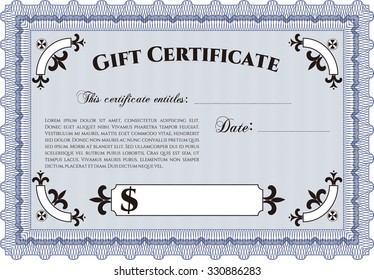Retro Gift Certificate template. Printer friendly. Nice design. Customizable, Easy to edit and change colors.
