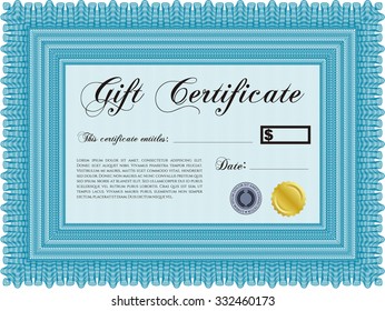 Retro Gift Certificate template. Printer friendly. Excellent design. Vector illustration.