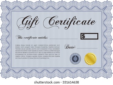 Retro Gift Certificate template. With quality background. Border, frame.Complex design. 