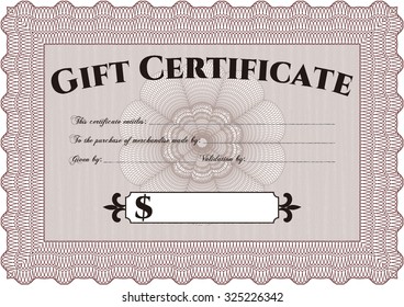 Plantilla de certificado de regalo retro. Diseño sofisticado. Ilustración vectorial.Con patrón guilloche. 