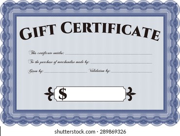 Retro Gift Certificate template. Superior design. Printer friendly. Vector illustration.