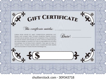 Plantilla de certificado de regalo retro. Diseño superior. Con un patrón de guilloche de gran calidad. Detallado.