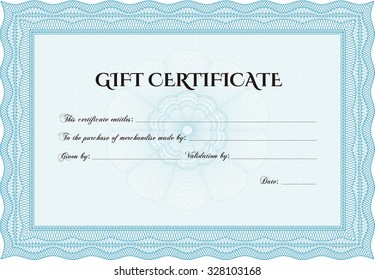 Retro Gift Certificate template. Superior design. Detailed.With complex linear background. 