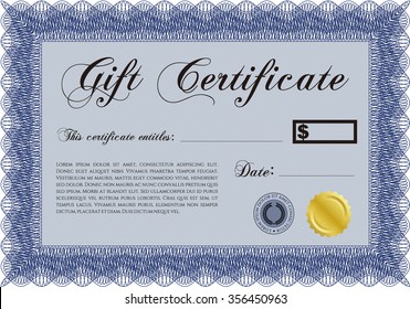 Plantilla de certificado de regalo retro. Diseño superior. Borde, marco.Impresora amigable. 