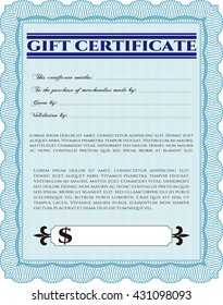 Retro Gift Certificate template. Vector illustration. Artistry design. With complex linear background. 