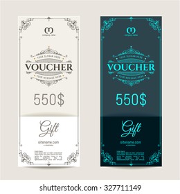 Retro gift voucher and a place for text, logo, contact information. The combination of graphic elements with typography. Luxury elegant vector illustration for Cafe, Hotel, Heraldic, Jewelry